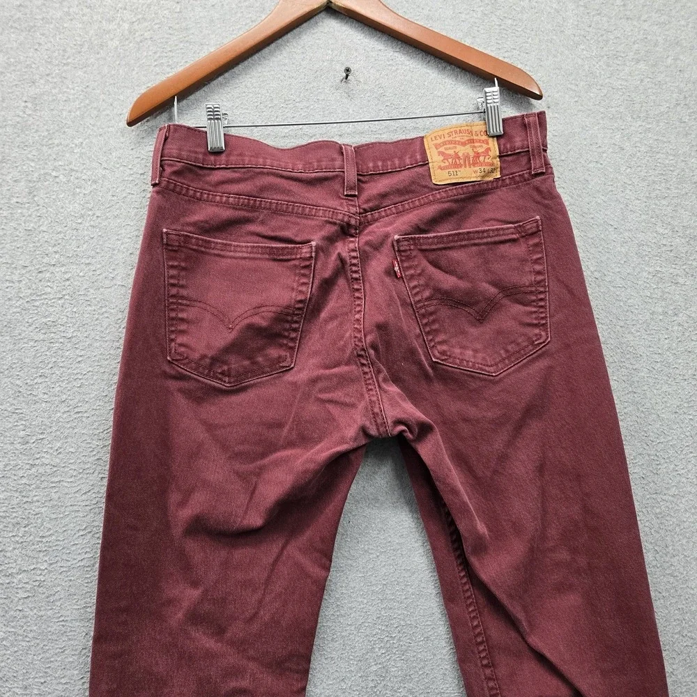 Levi's 511 Men Jeans 34X32 Burgundy Denim Slim Fit 29